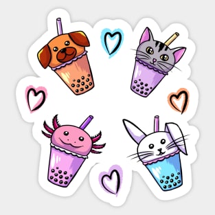 Cute Bubble Tea Animals Sticker